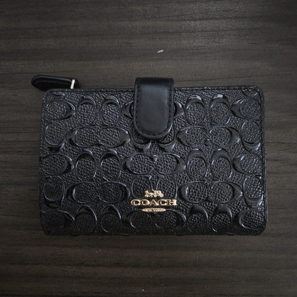 Coach Handbags - Coach Black Leather Embossed Small Wallet